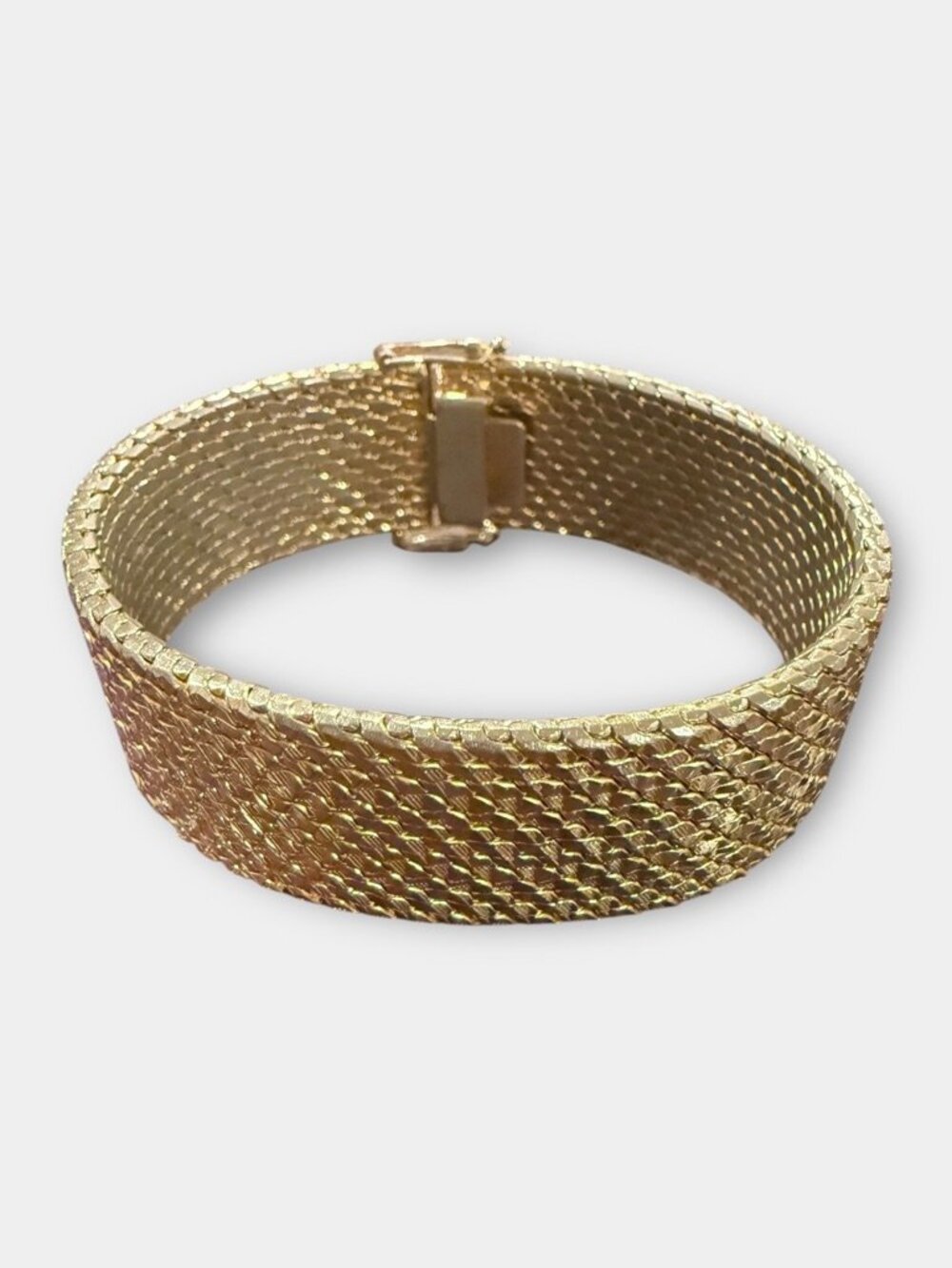 Vintage 18K Gold Plated Wide Woven Mesh Italian Bracelet